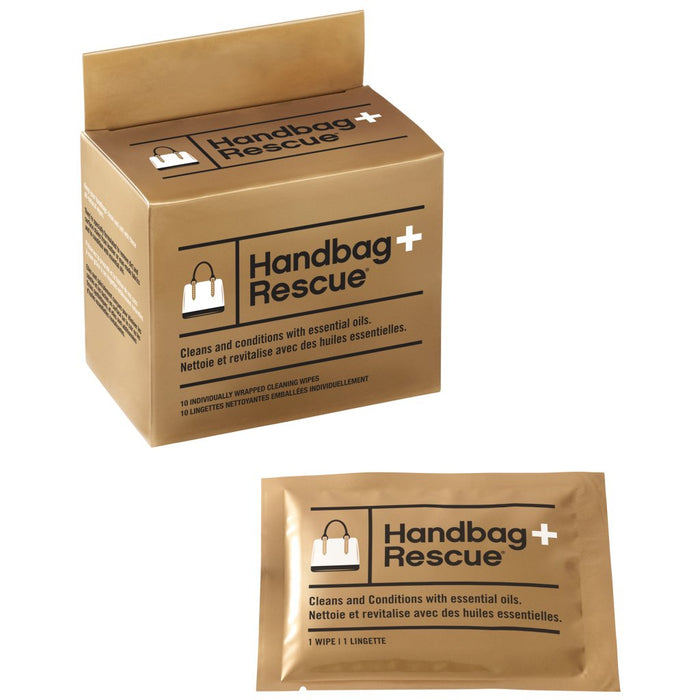 HandbagRescue nettoyantes entièrement naturelles - Boîte de 10 lingettes emballées individuellement