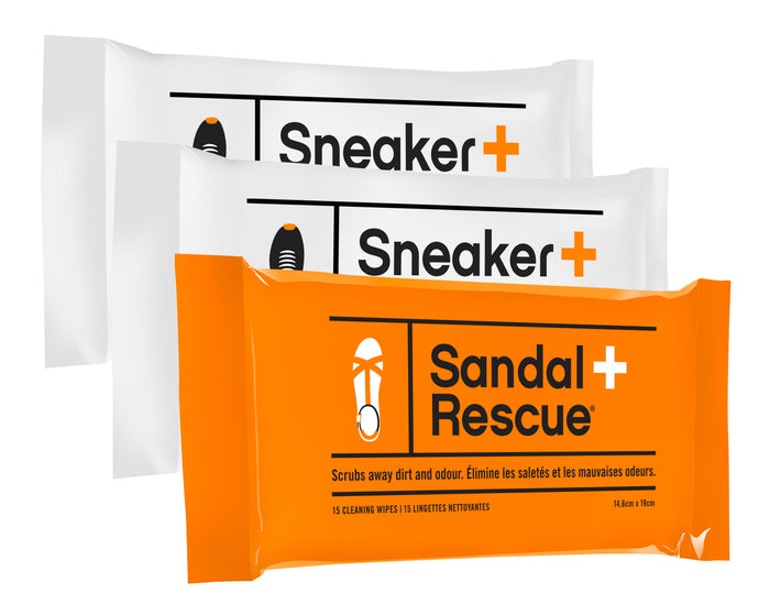 SneakerRescue/SandalRescue 3-Pack Bundle of All-Natural Sneaker & Sandal Cleaning Wipes - Resealable Pack of 15