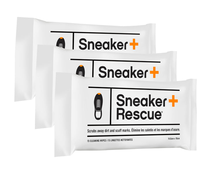 SneakerRescue 3-Pack Bundle of All-Natural Sneaker Cleaning Wipes - Resealable Pack of 15